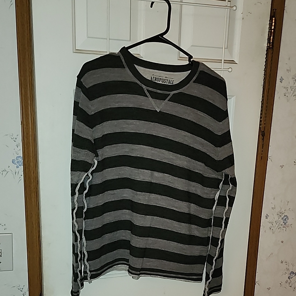 Aeropostale Charcoal and Light Gray Striped Top